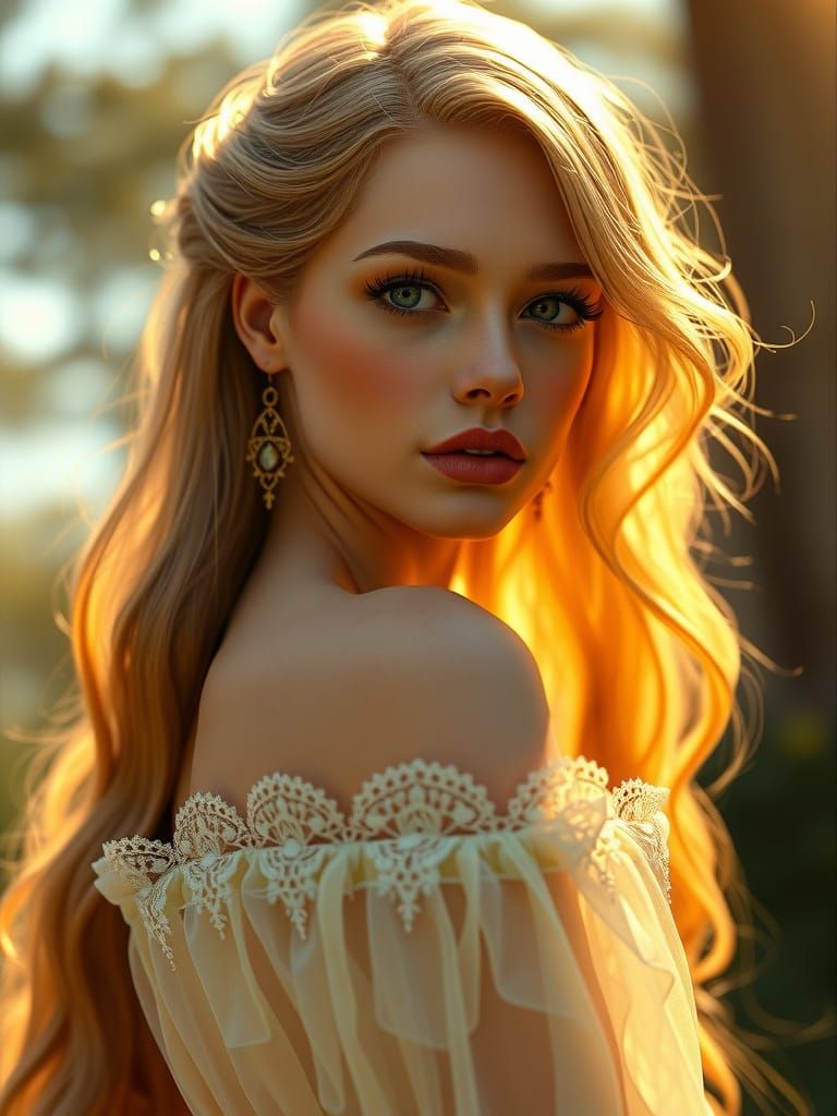 Regal Princess in Elegant Peasant Gown with Wildflowers