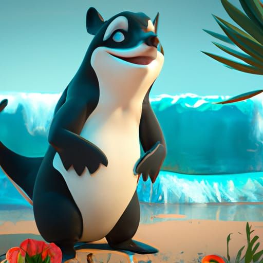 Zootopia Style Orca Posing on Beach