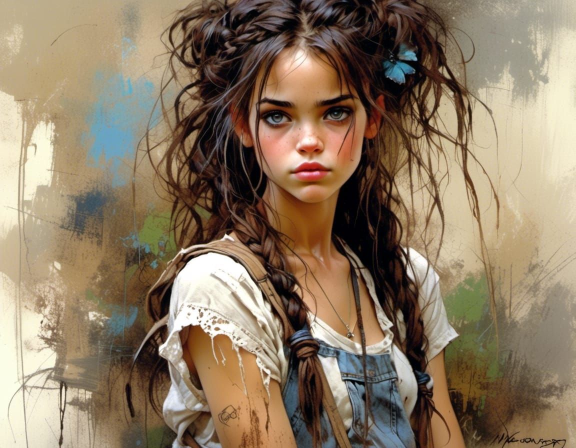 Stunning College Student with Braids: Detailed Painting