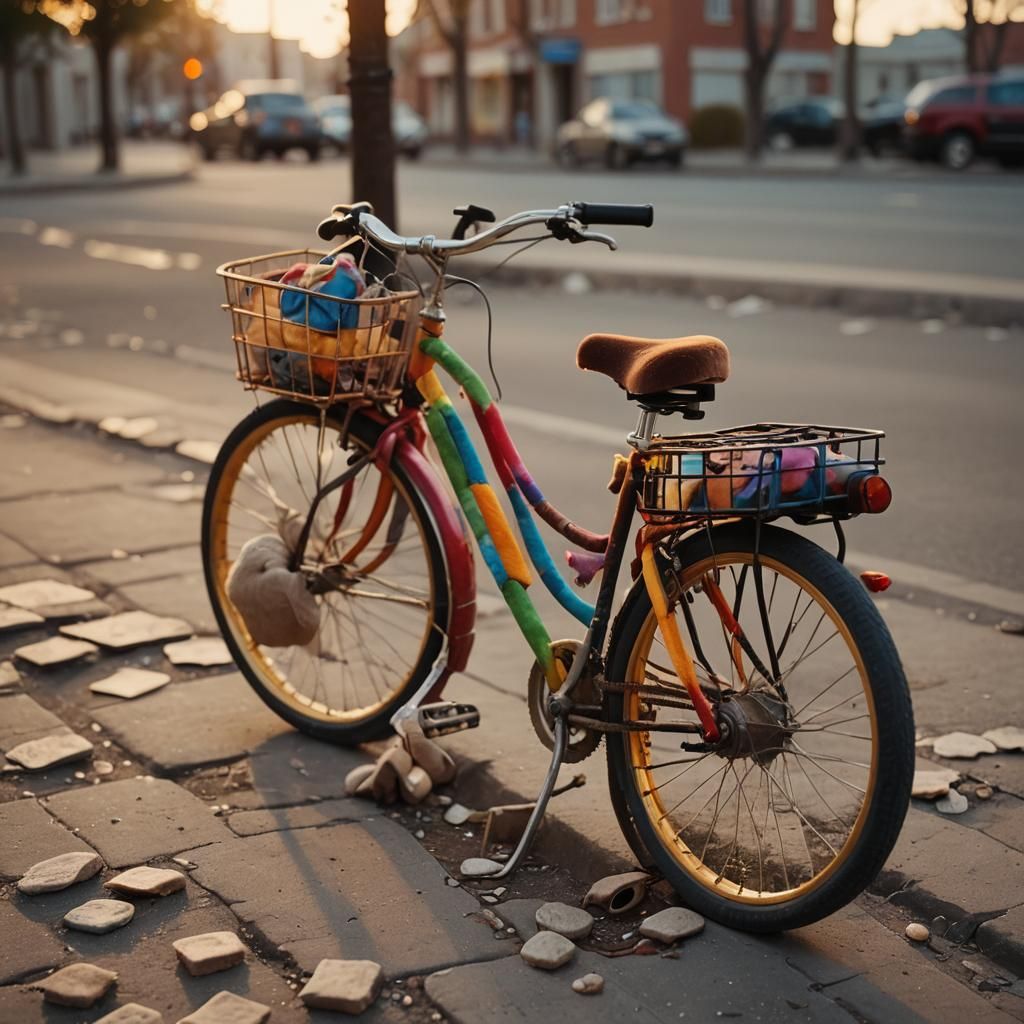 Abandoned Plush Bicycle in Cinematic Sunset