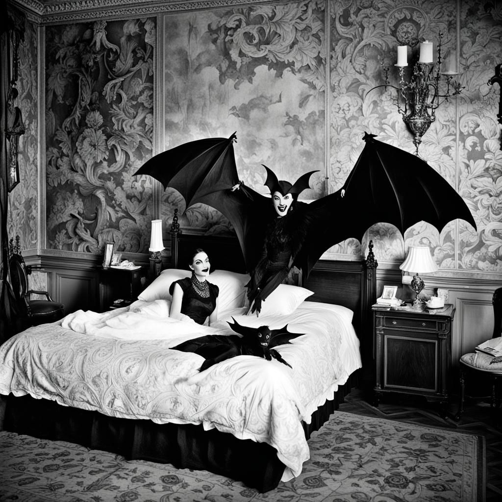 Magical Realist Scene with Glamorous Model and Ventriloquism...