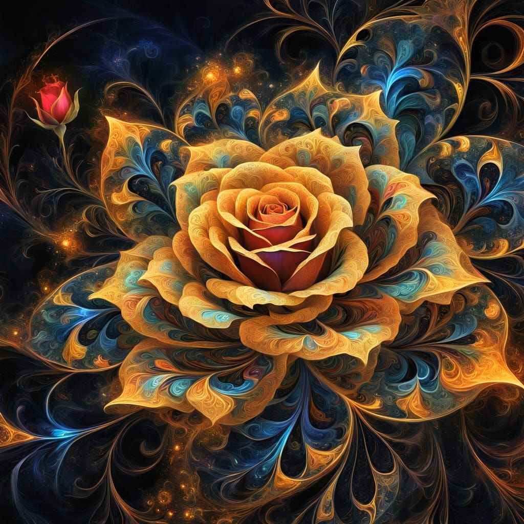 Vibrant Fractal Rose Blooms in Celestial Macro Photography