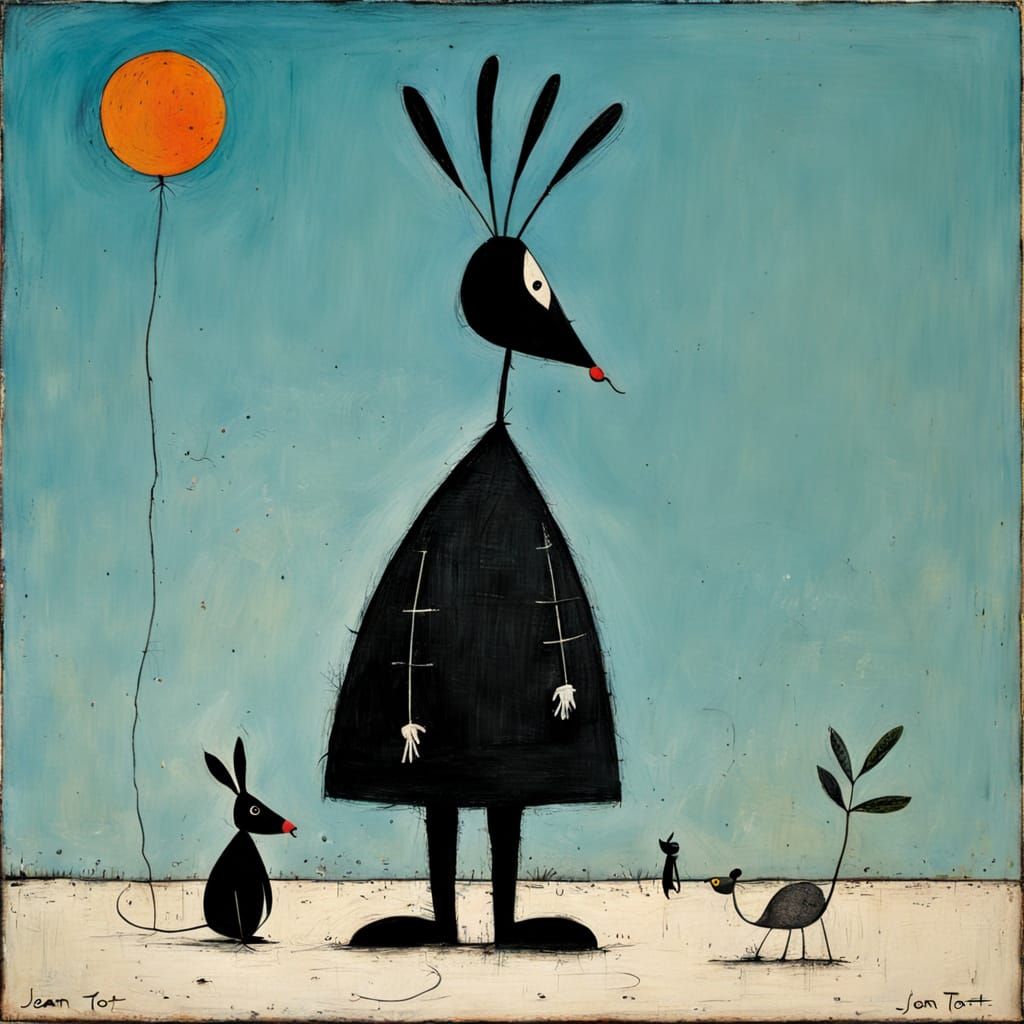 Whimsical Surrealist Landscape with Forgotten Figures