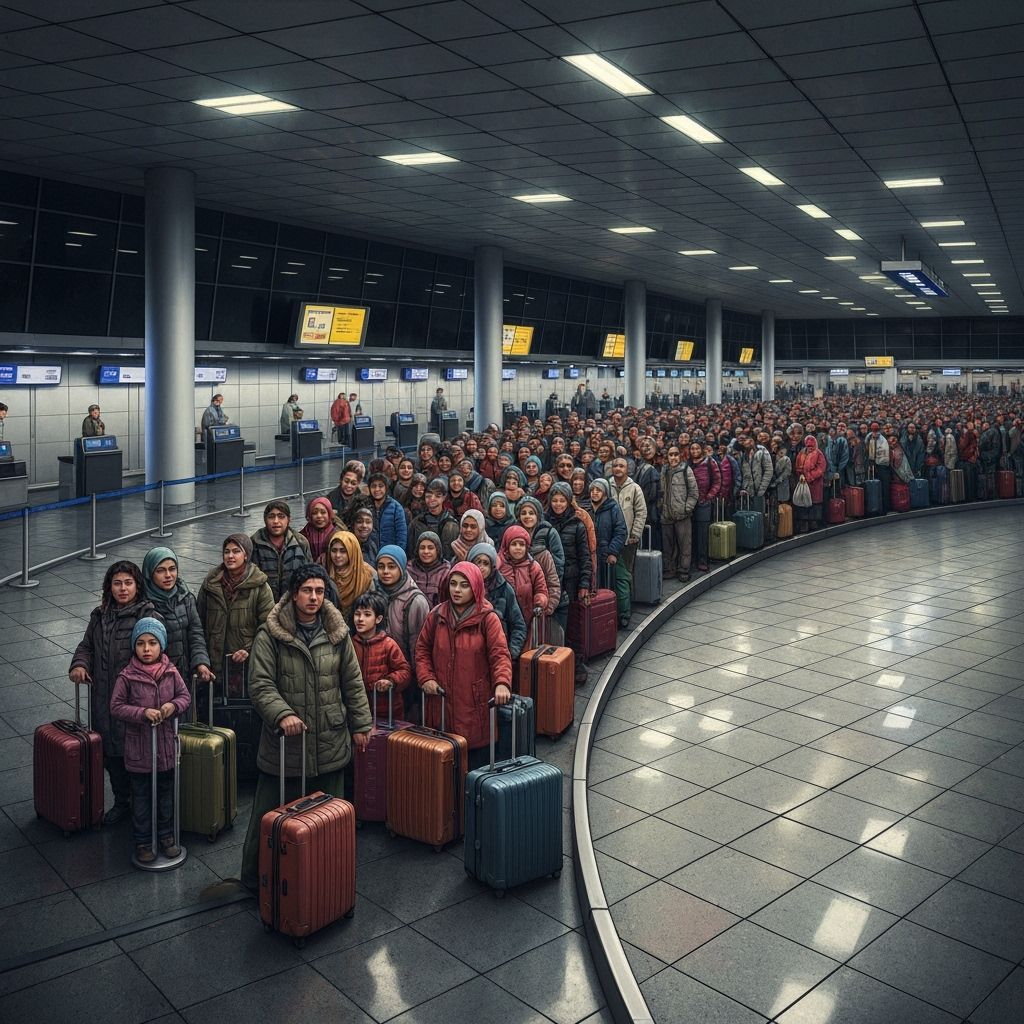 Airport Terminal Late Night Crowd in Hyperrealism