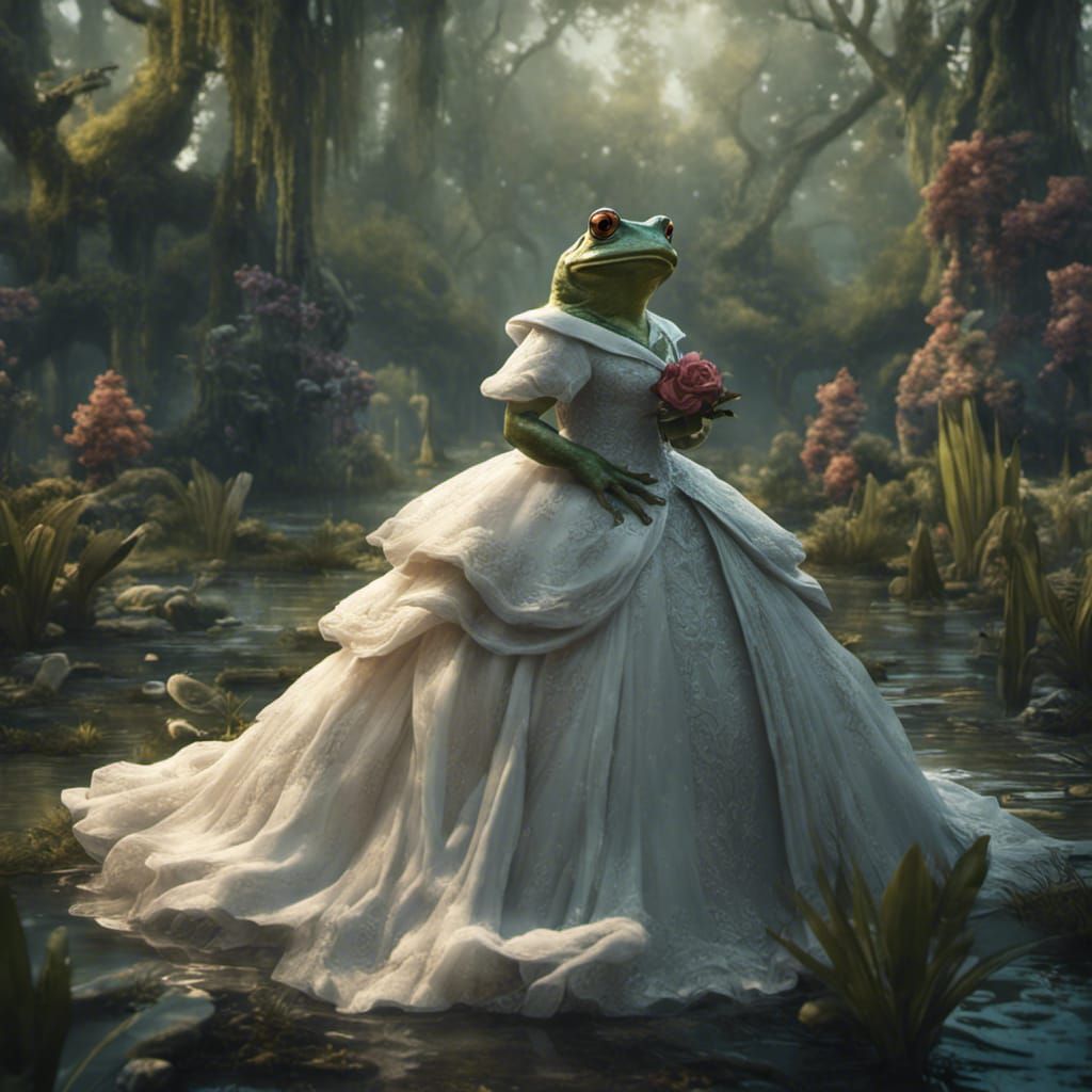 Frog in Wedding Dress in a Fancy Swamp