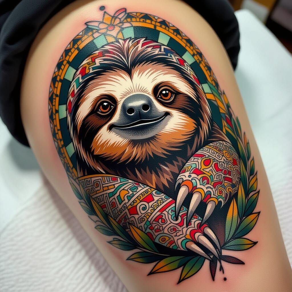 Sloth Tattoo in Moche Style with Realistic Details