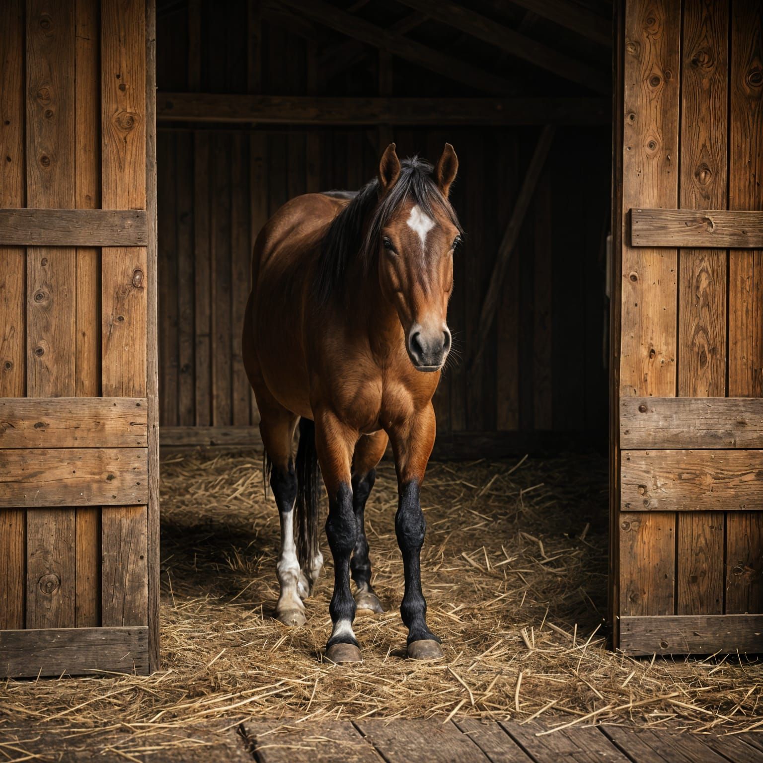 A Realistic Equine in a Cozy Stable Scene