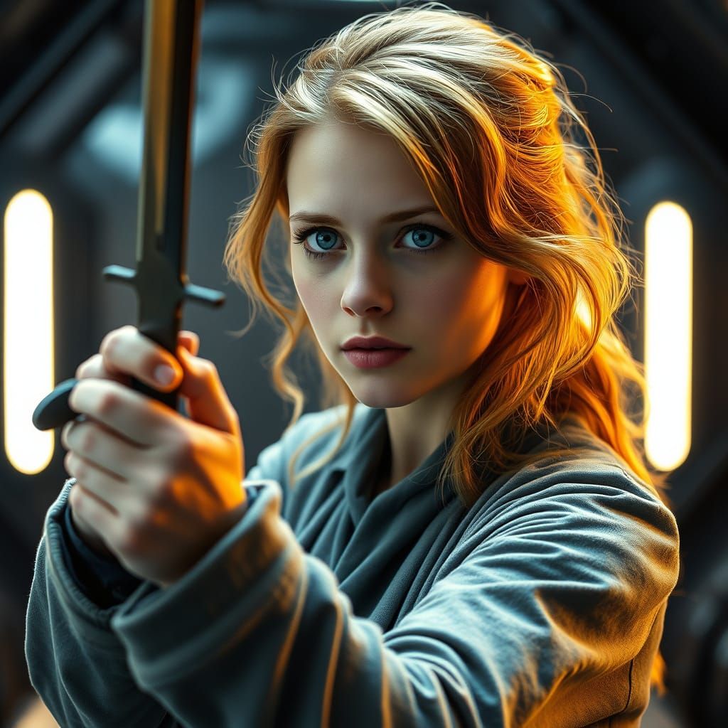 Woman Throwing Dagger in Sci-Fi Setting