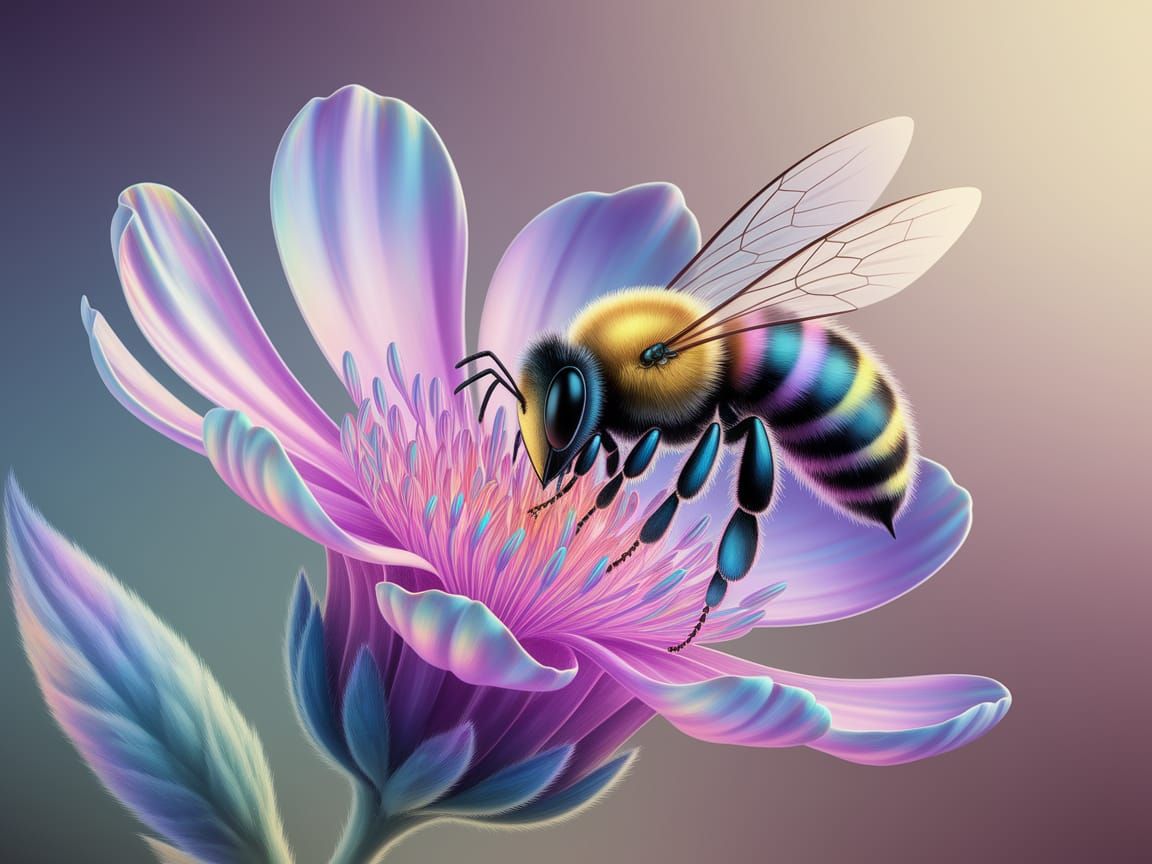 Bee Collecting Nectar: Dreamy Digital Illustration