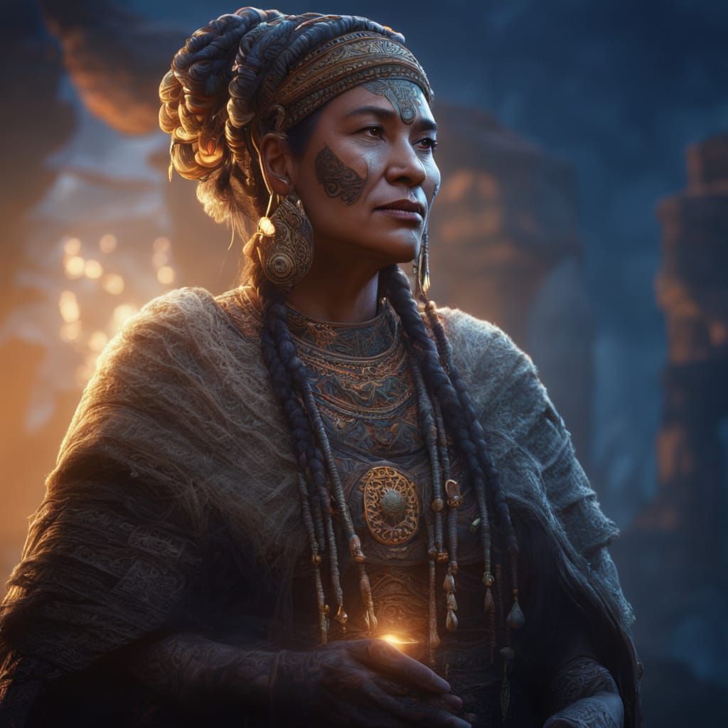 Ancient Maori Woman in Detailed Matte Painting