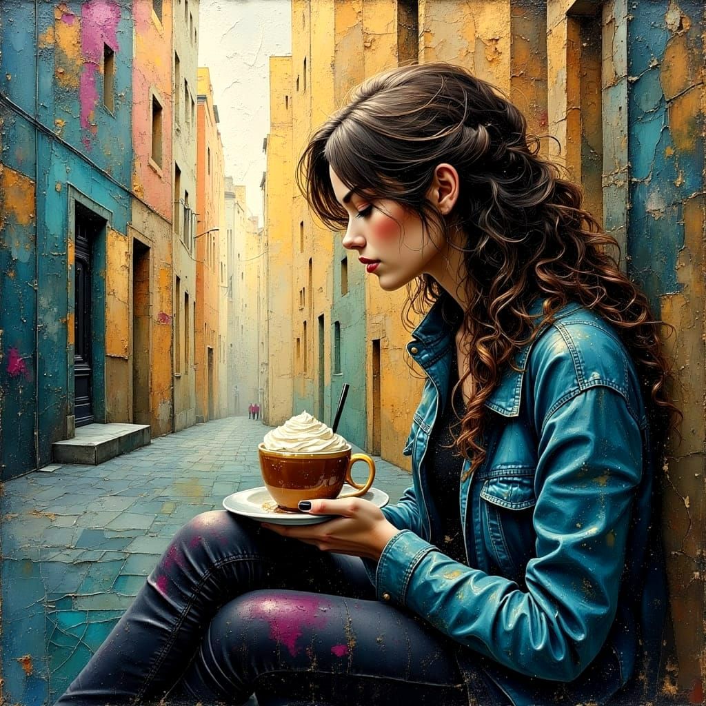 Mosaic Coffee in City Street Style Digital Art