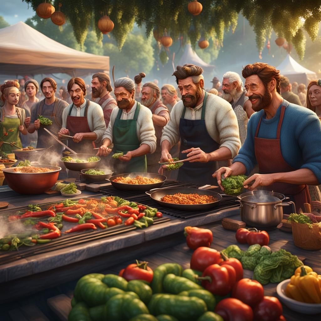 Veggie Festival Cooking Demo: Detailed Matte Painting