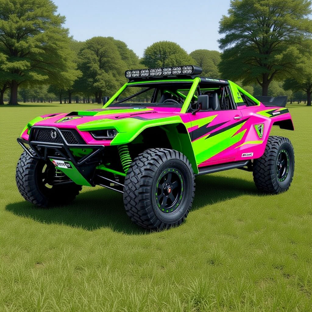 Pink and Green 4x4 Rally Car for Off-Road Racing