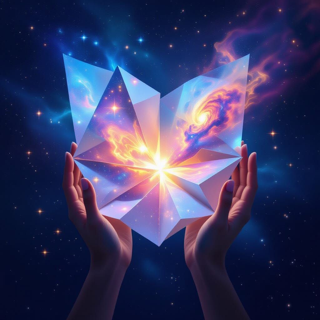 Ethereal Hands Unfold Starlight Galaxies in Surreal Cosmic A...