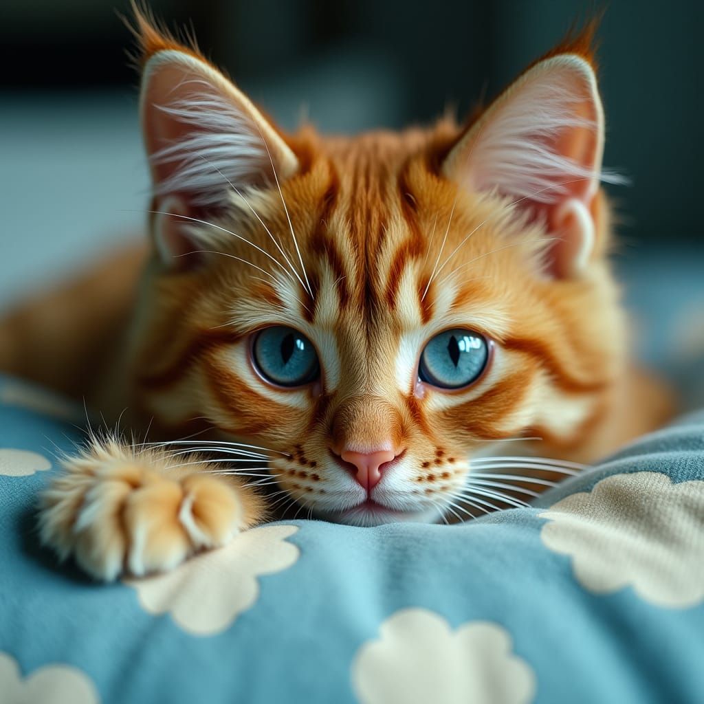 Orange Tabby Cat with Piercing Blue Eyes