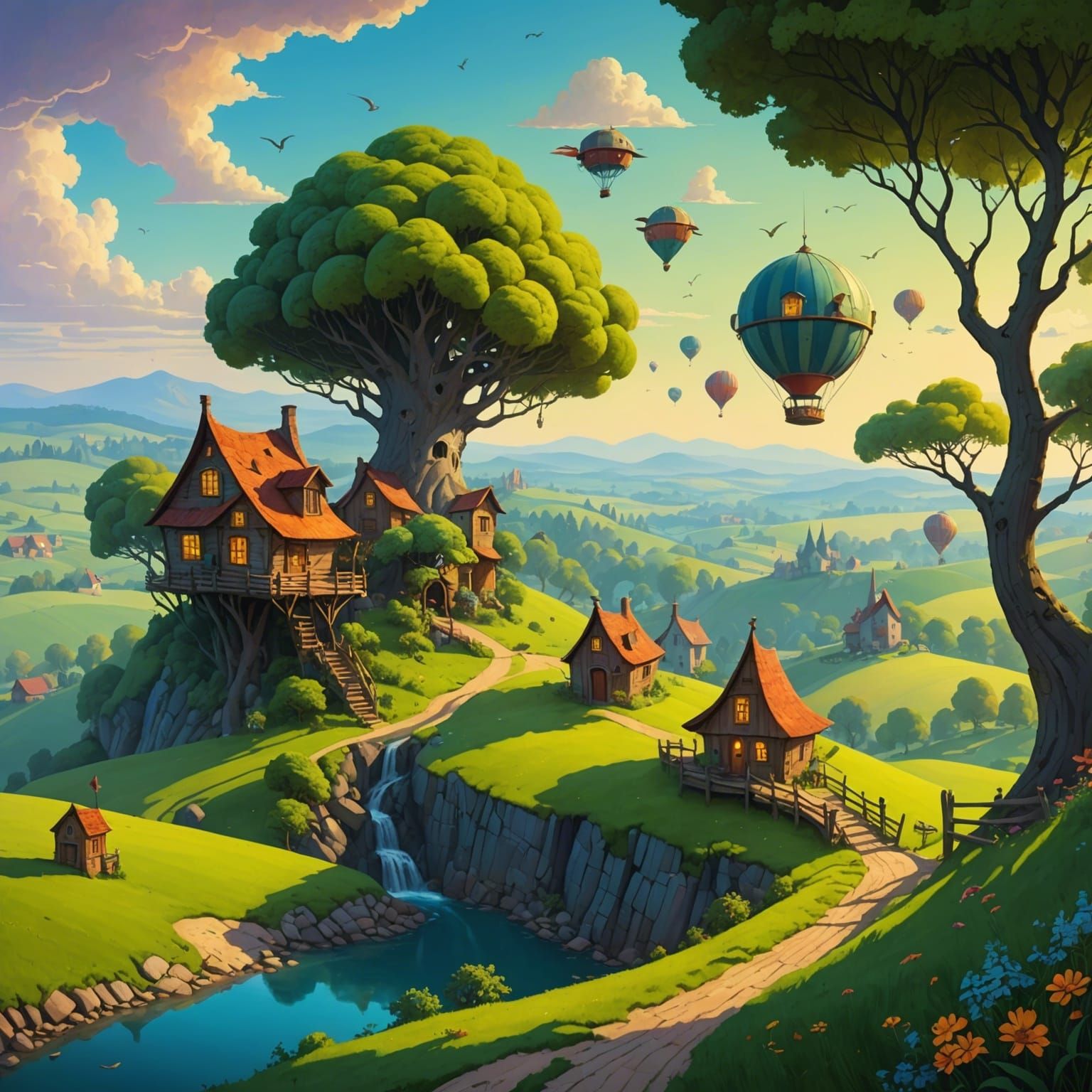 Surreal Landscape with Flying Lizards in Natural Light