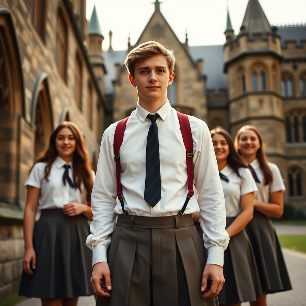 Flustered Teen in Vintage Schoolgirl Uniform Captured in Cin...