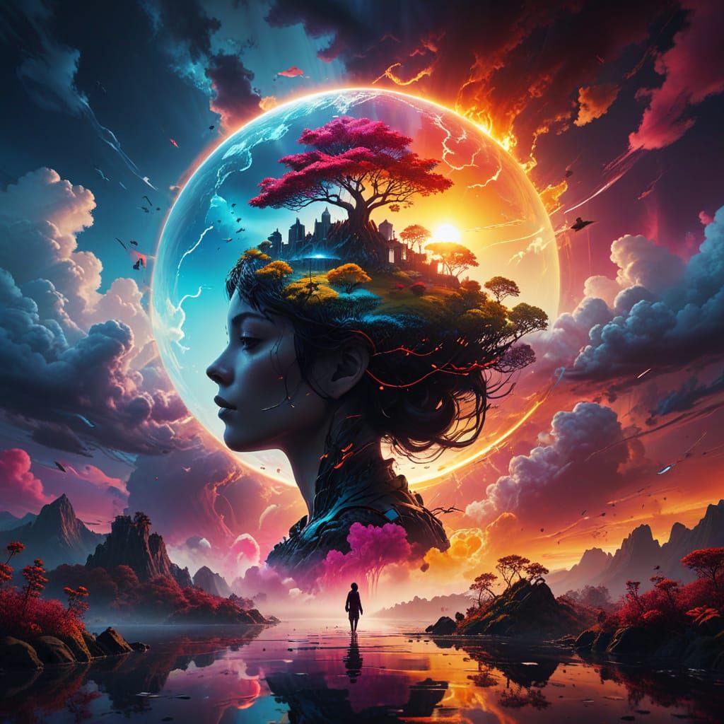 Surreal Dreamscape Island Emerges from a Human Mind in Vibra...