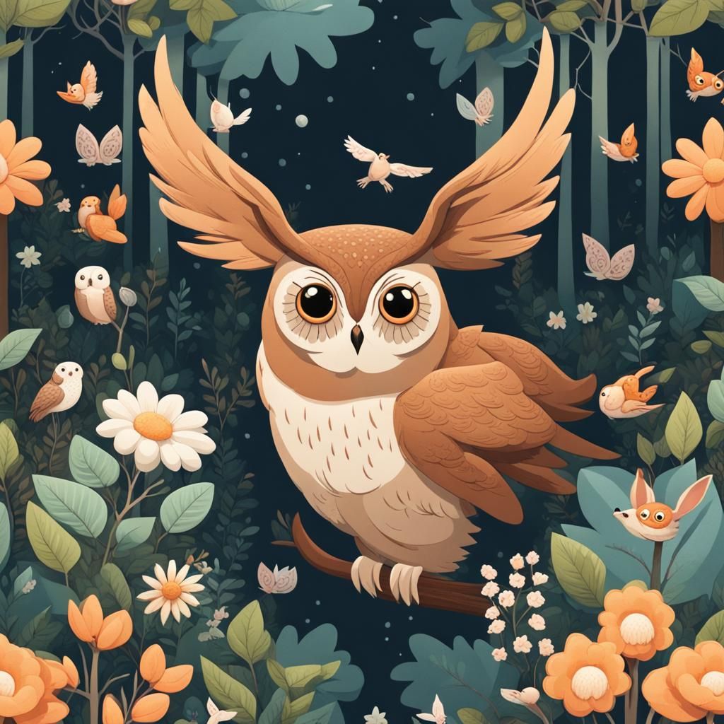 Enchanted Forest: Owl's Flight Through Wildlife Wonderland