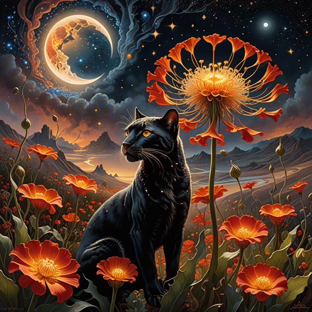 Ethereal Dreamscape with Arabian Princess and Dancing Panthe...