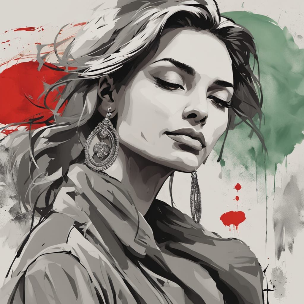 Grayscale Woman Portrait with Vivid Color Accents