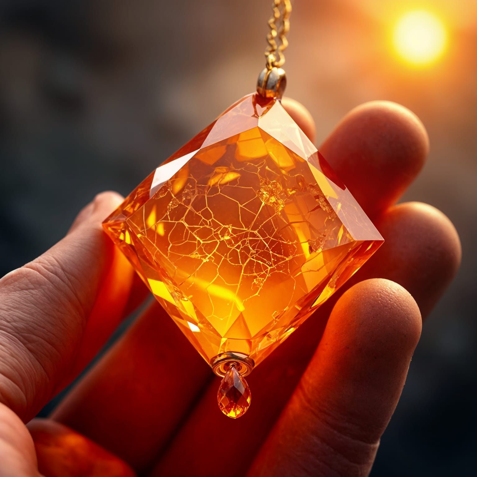 Mysterious Orange Amber Diamond Necklace in Celestial Style