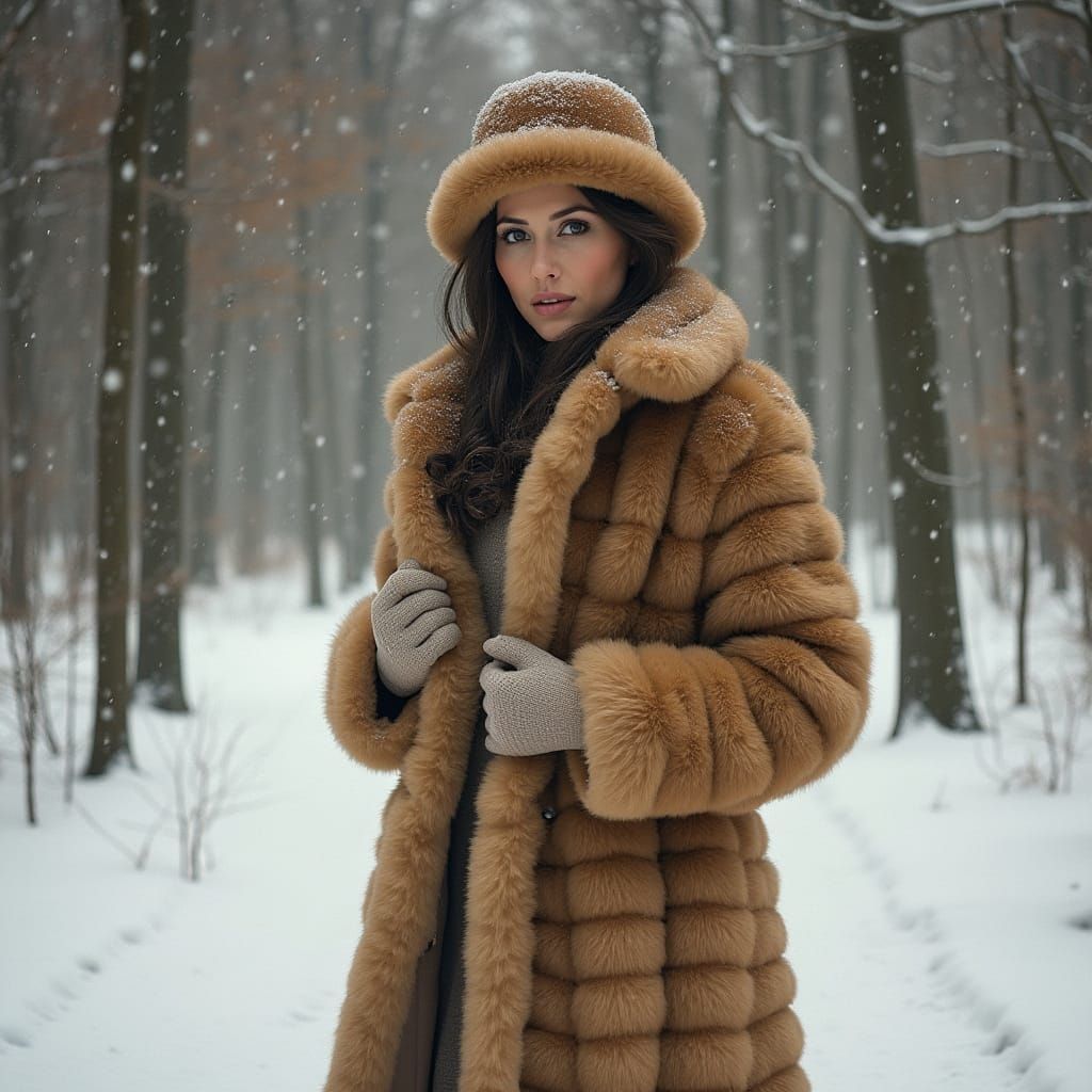 Elegant Woman in 19th-Century Impressionist Fur Coat