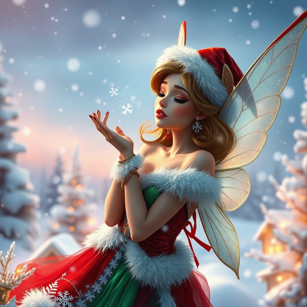 Whimsical Winter Wonderland Fairy Under Snowfall