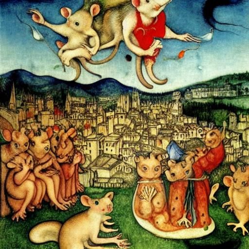 Mice Rise Over City in Renaissance Style