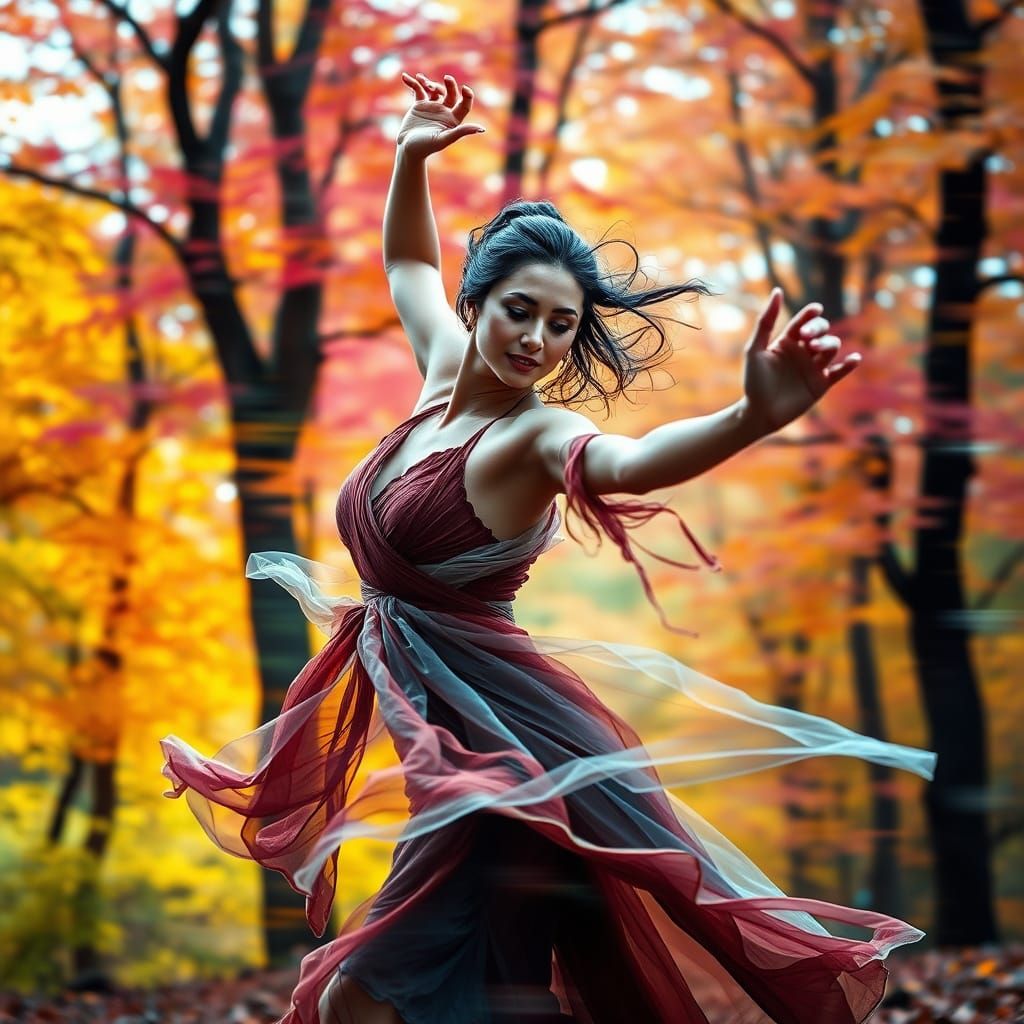 Ethereal Dancer in Forest: Photorealistic Double Exposure