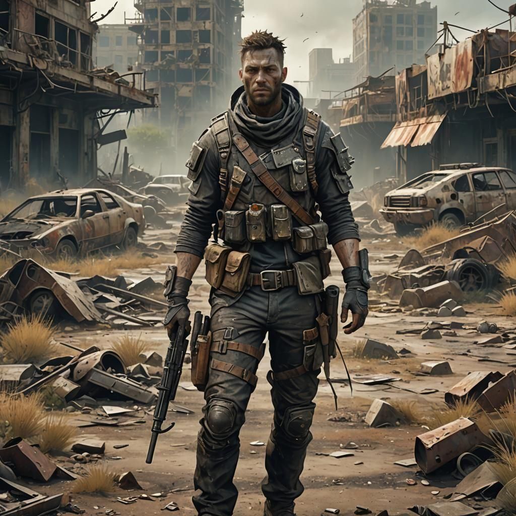 Post-Apocalyptic Survivor in a Ruined World