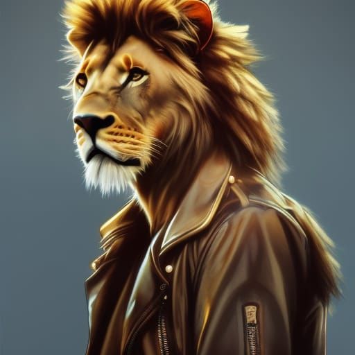 Lion in leather jacket