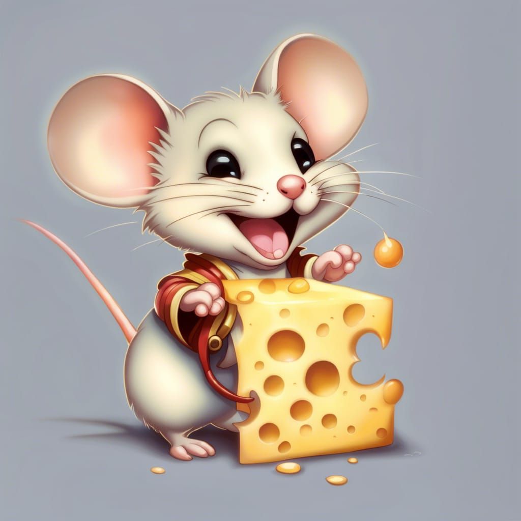 Chibi Mouse with Cheese in Ethereal Fantasy Style