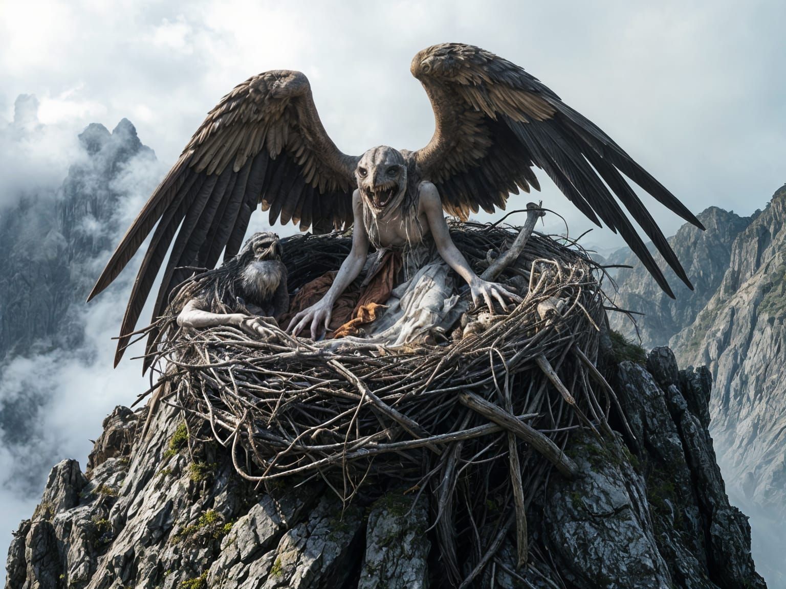 Eerie Harpy Nest on Jagged Cliffs