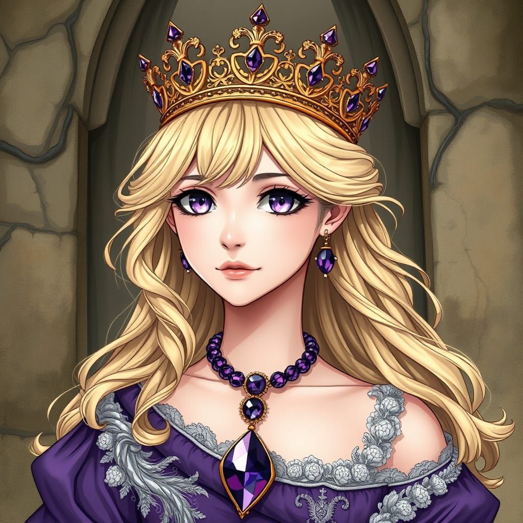 Elegant Medieval Princess in Gold and Amethyst