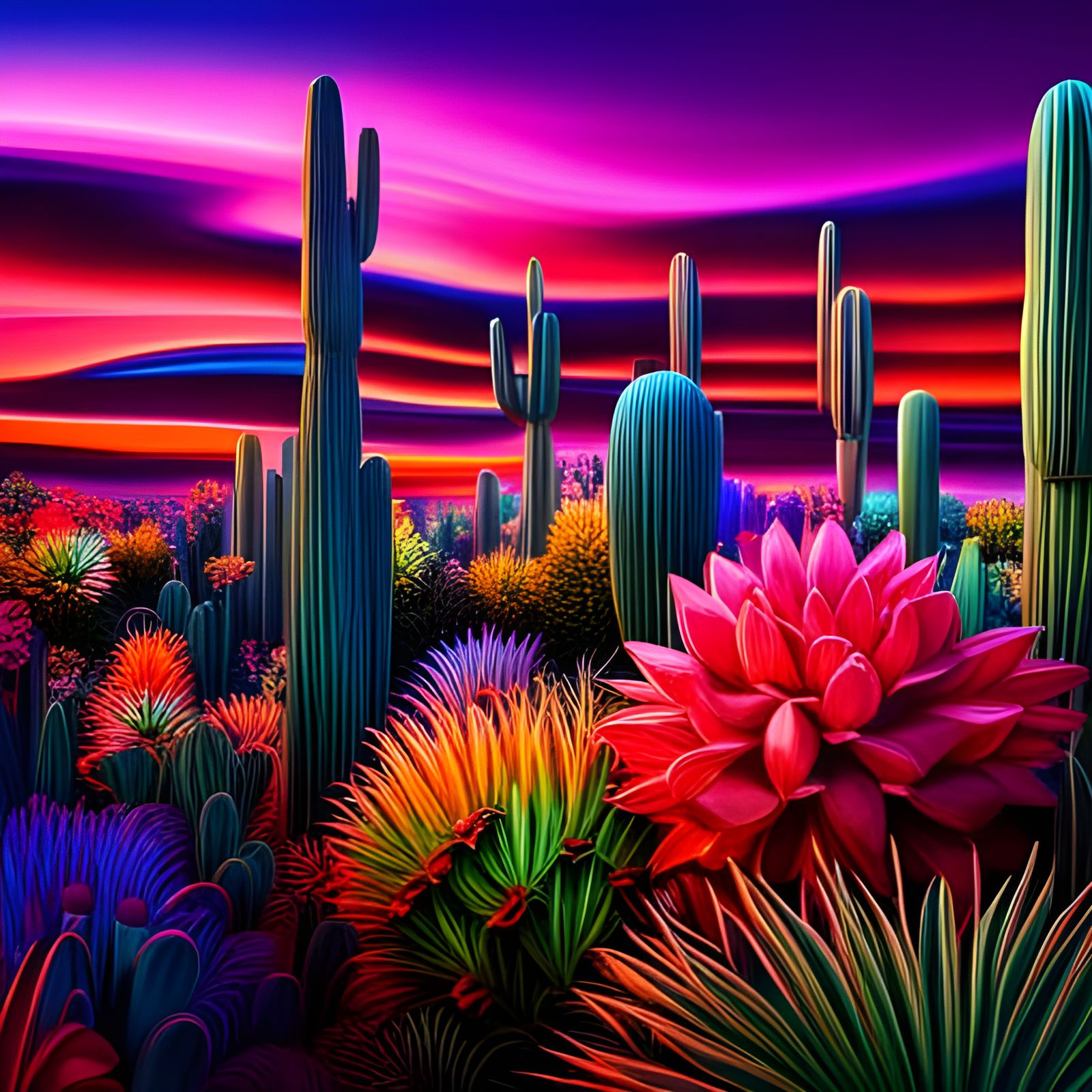 Neon cactus plants at night