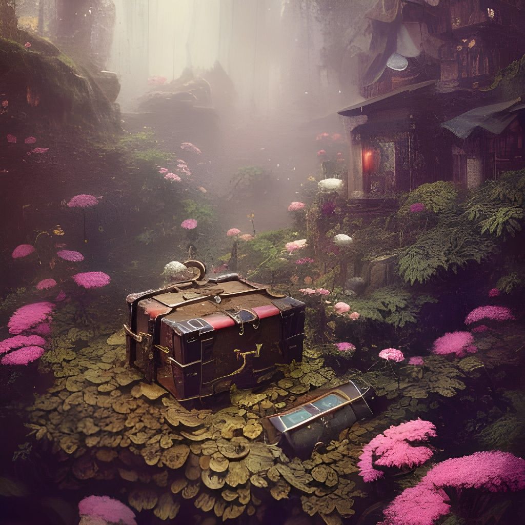 Steampunk Treasure Chest with Blossoms by Lakeside