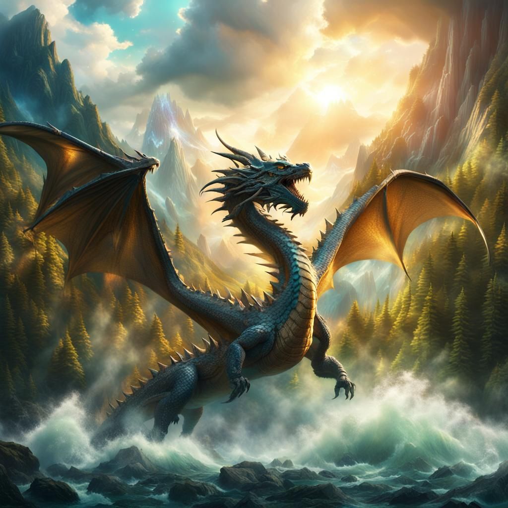 Colossal Dragon Emerges from Vortex in Cinematic Landscape