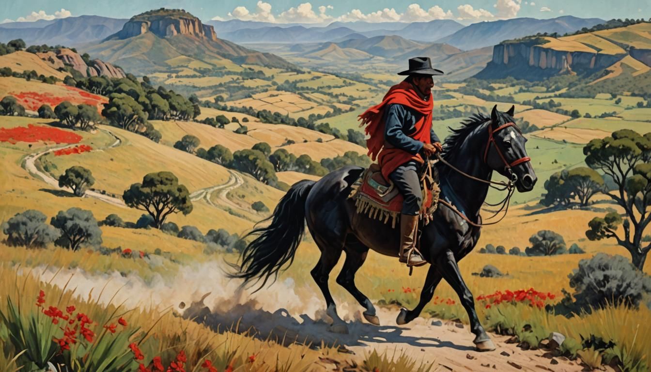 Gaúcho on Horseback in South American Landscape