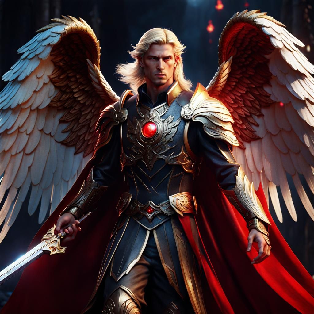Blond Angel with Red Eyes: Detailed Matte Painting