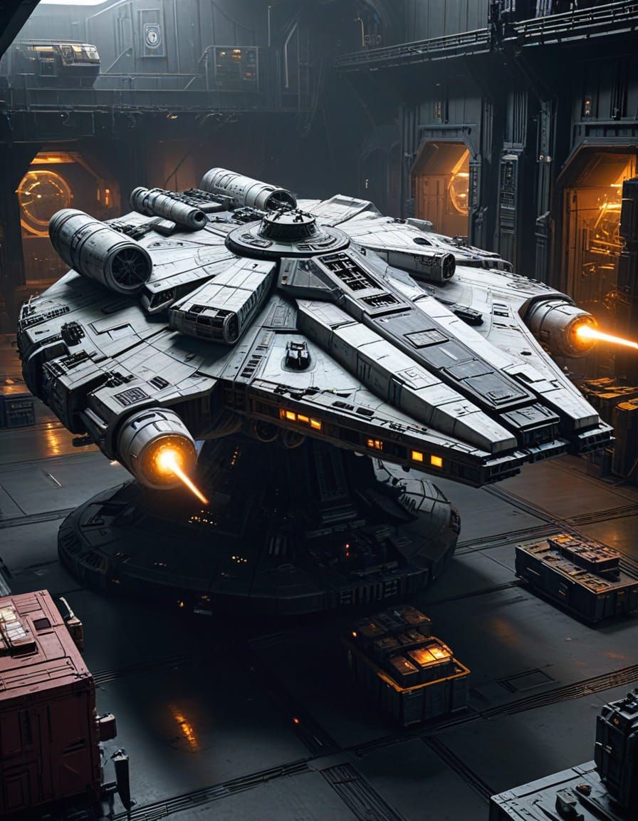 Millennium Falcon in Imperial Dock: Star Wars 8K Scene