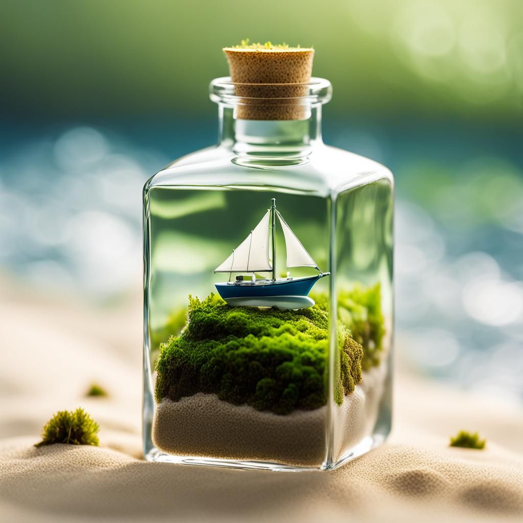 Surreal Sailboat in Glass Cube: Dreamlike Macro Photography