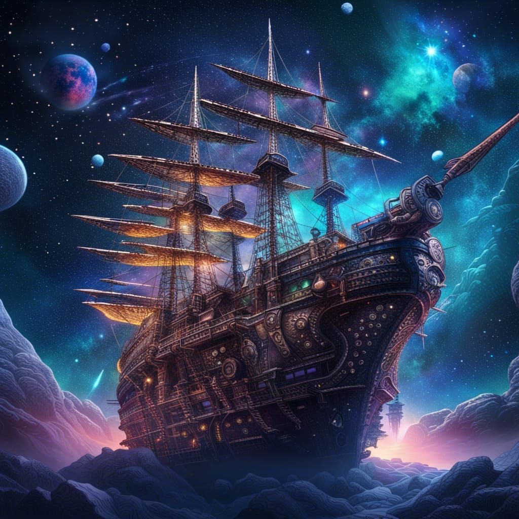 Space Pirate Ship in Milky Way Galaxy