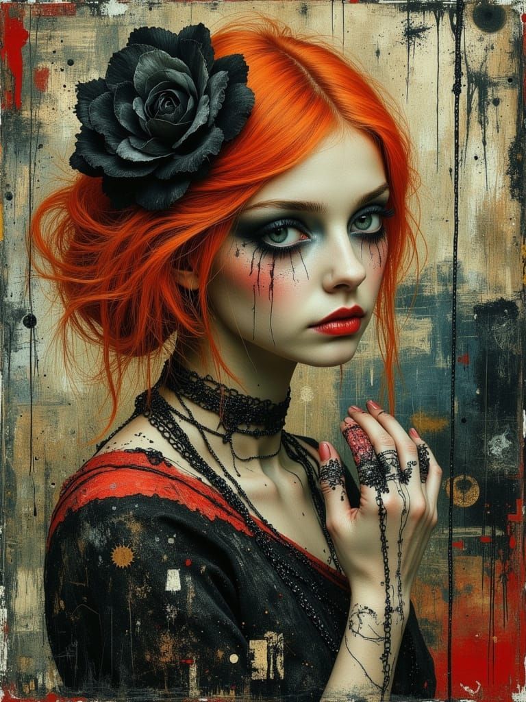 Gothic Abstract Portrait of a Woman with Orange Hair