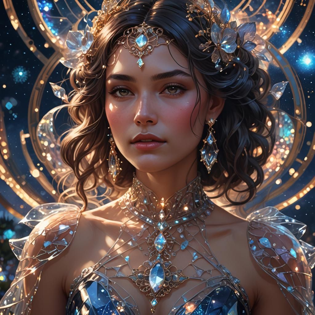 Woman in Glass Dress: Hyperdetailed Digital Portrait