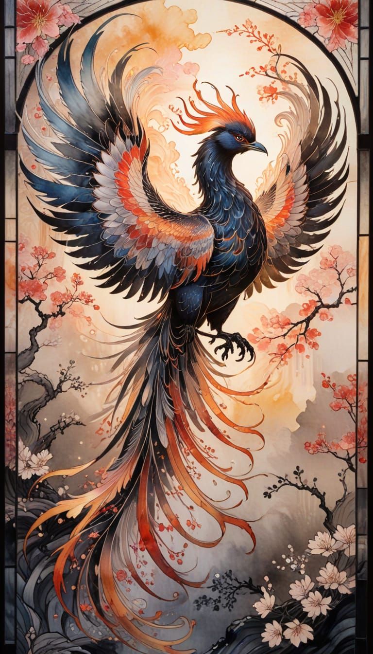 A delicate combination of styles forming a majestic phoenix