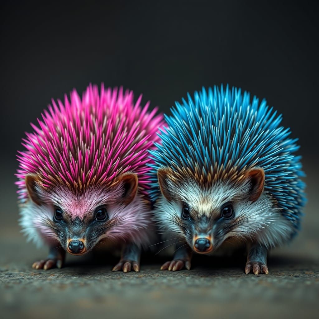 Realistic Hedgehogs with Pink and Blue Spines