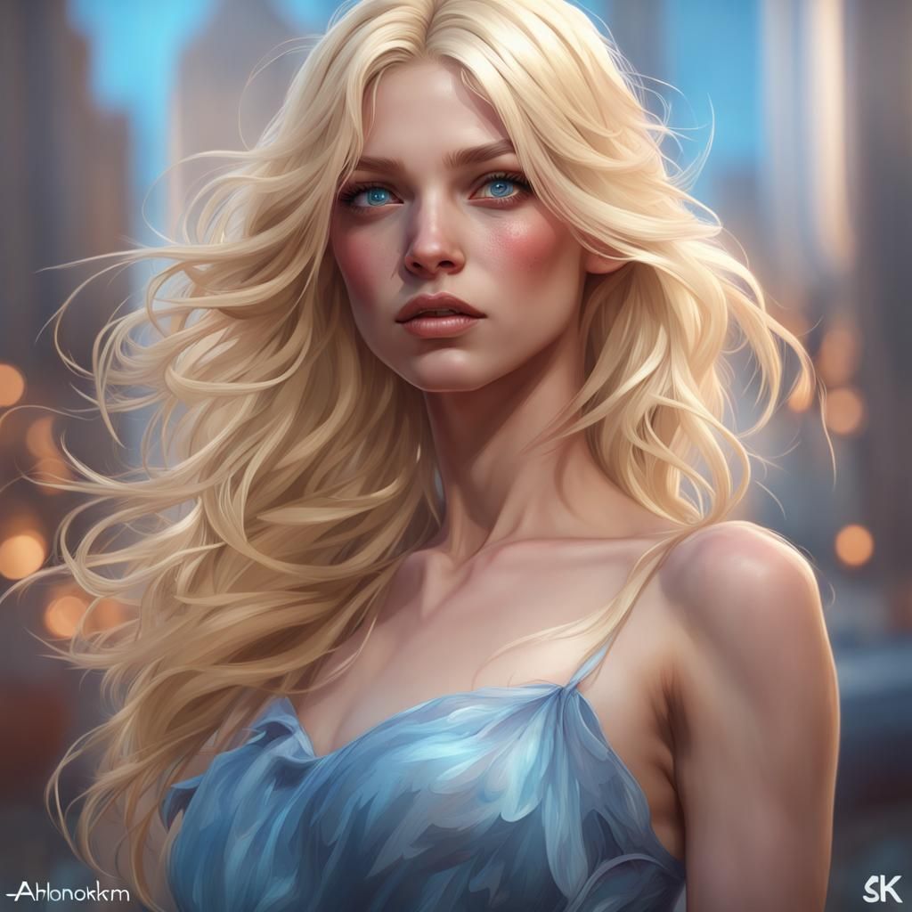 Blonde Woman Portrait in Volumetric Lighting Style