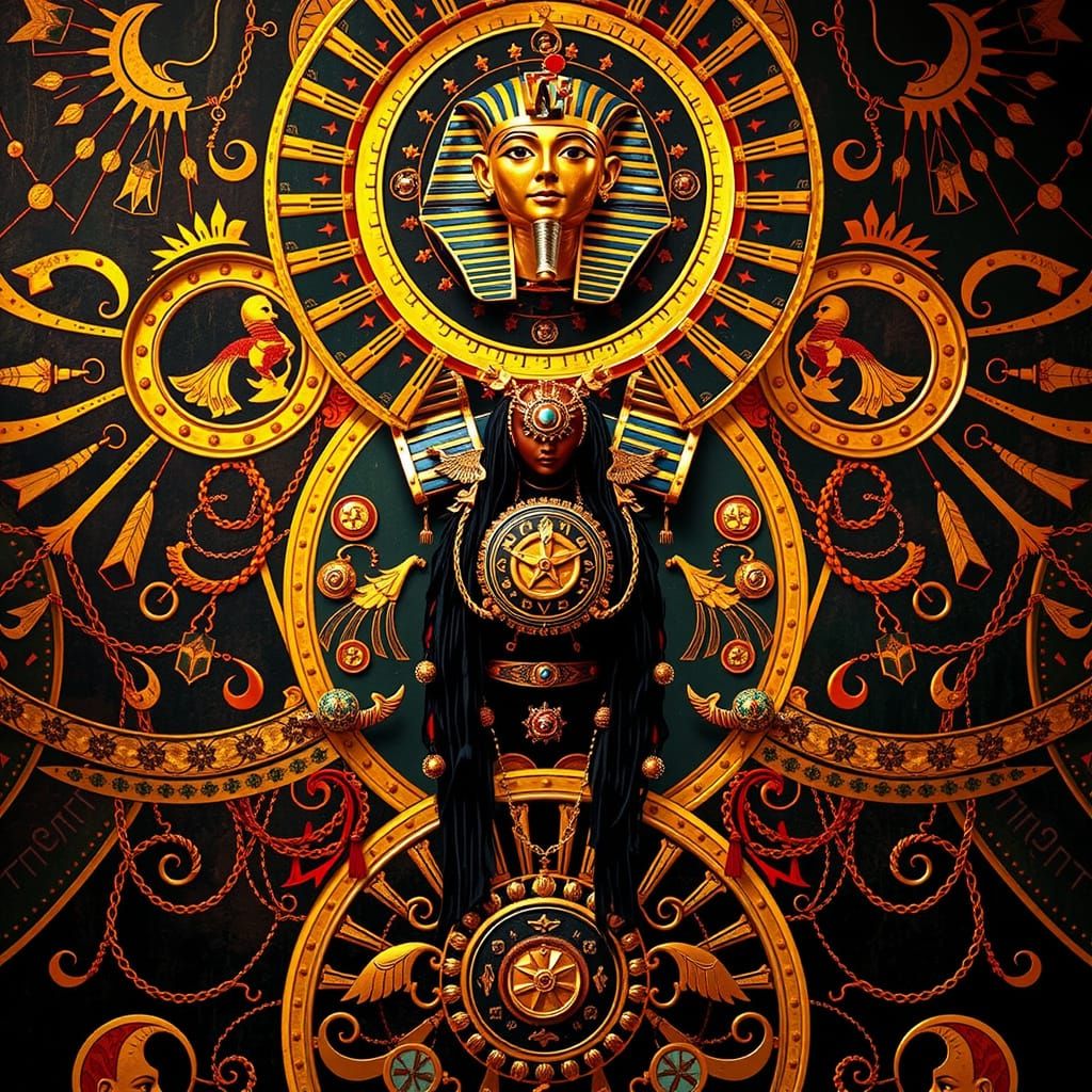 Harlequin, Geisha, and Tutankhamun in Photorealistic Full Bo...