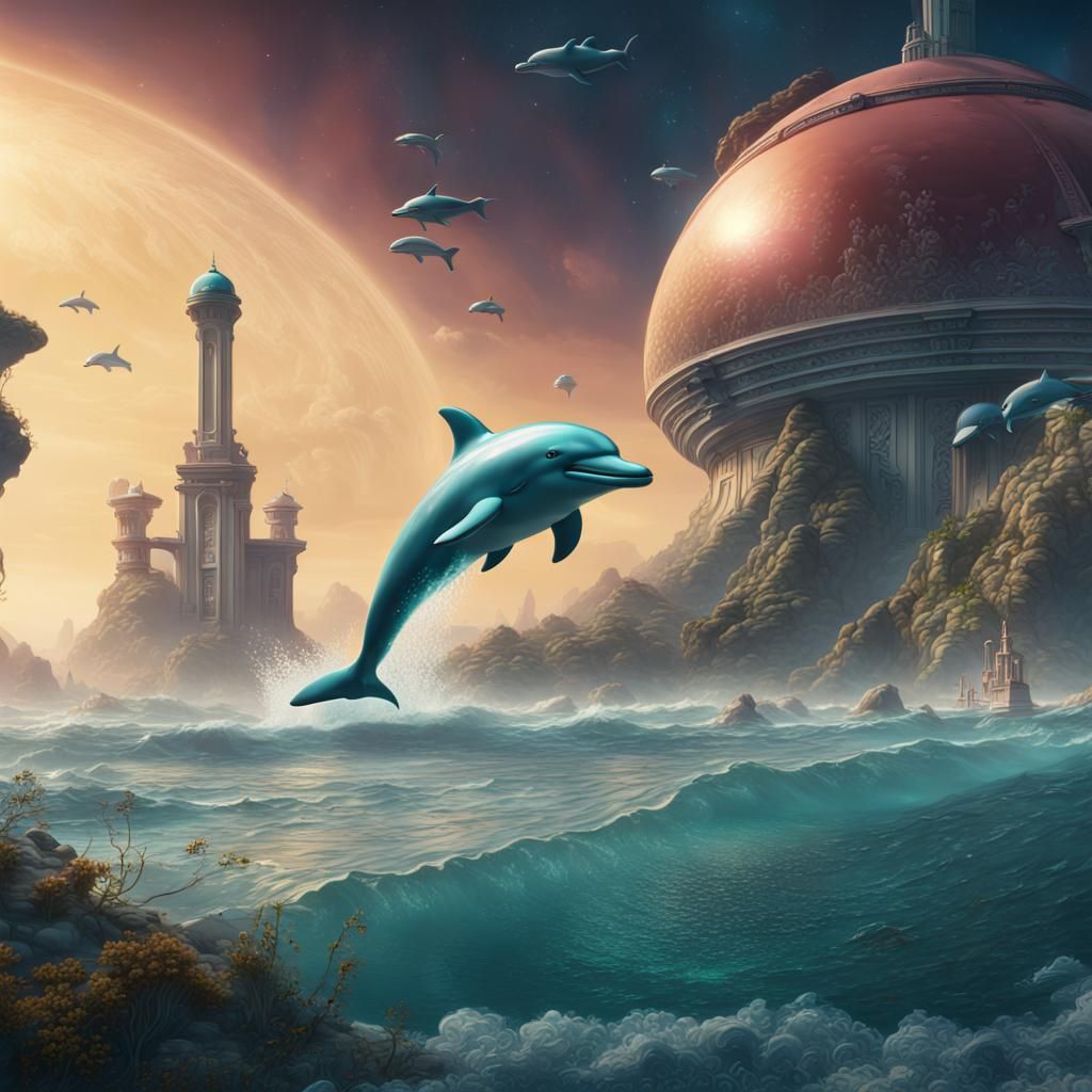 Hitchhiker's Guide Dolphins: Detailed Fantasy Concept Art